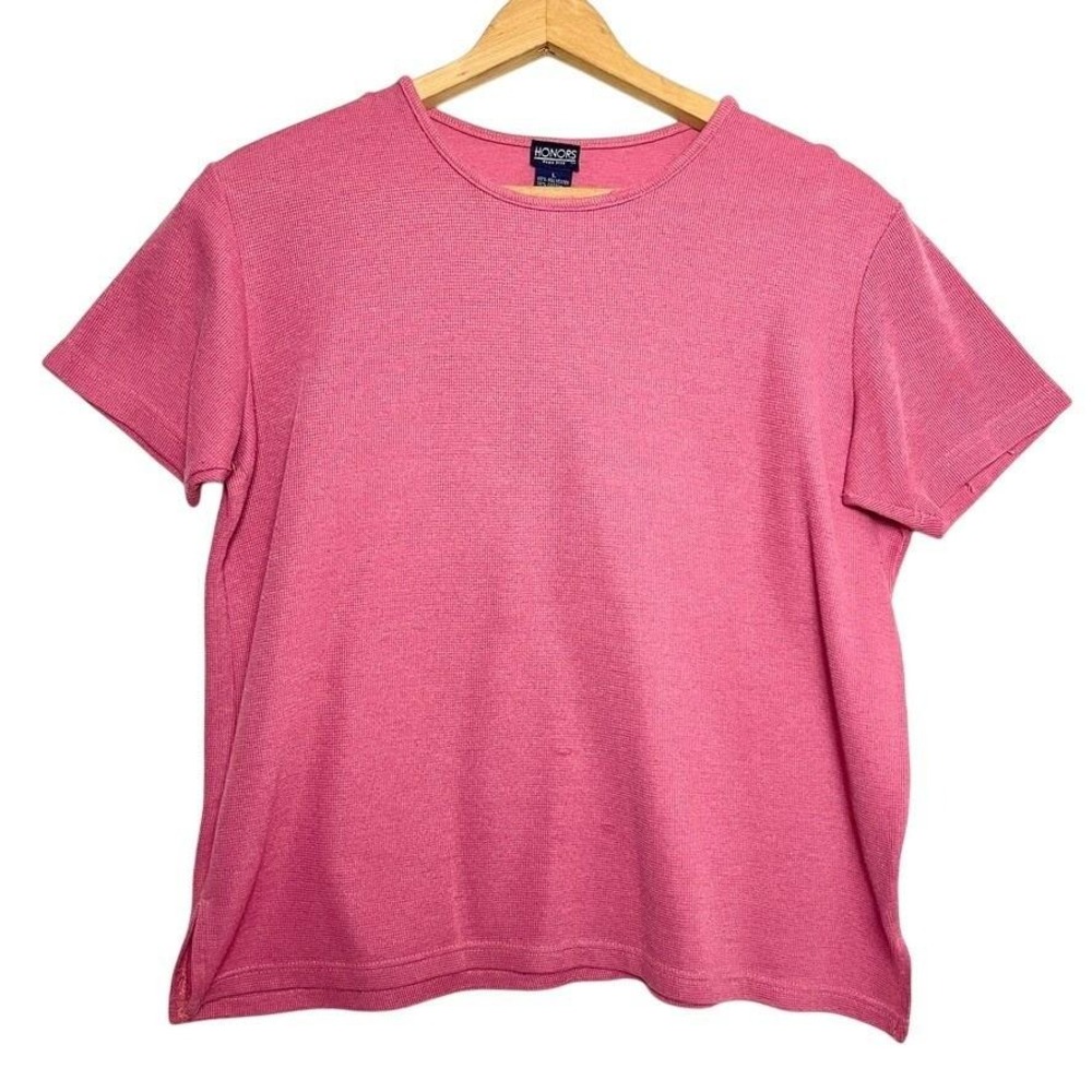 Vintage 90s Honors Shirt Womens XL Pink‎ Barbie core Minimal Cuffed Sleeve Tee L